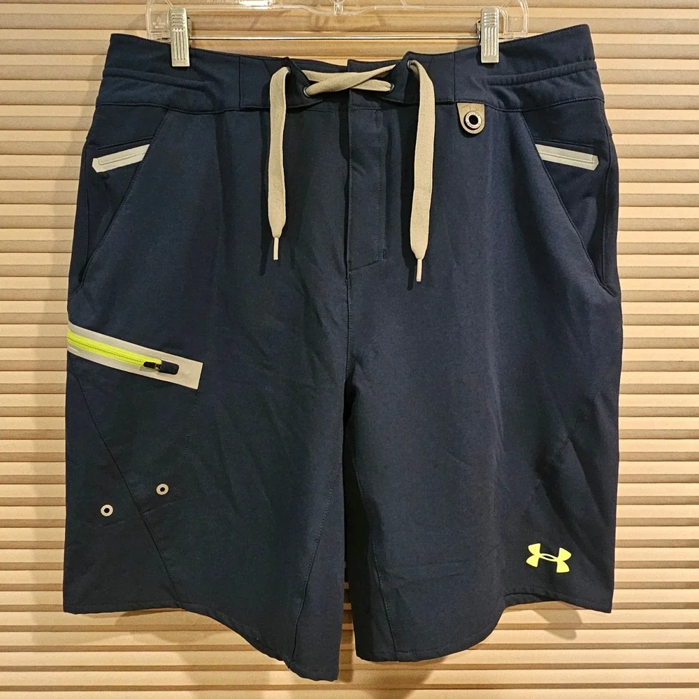 Under Armour Mens Navy Blue HeatGear Board Shorts Size 34 Fish Hook Logo